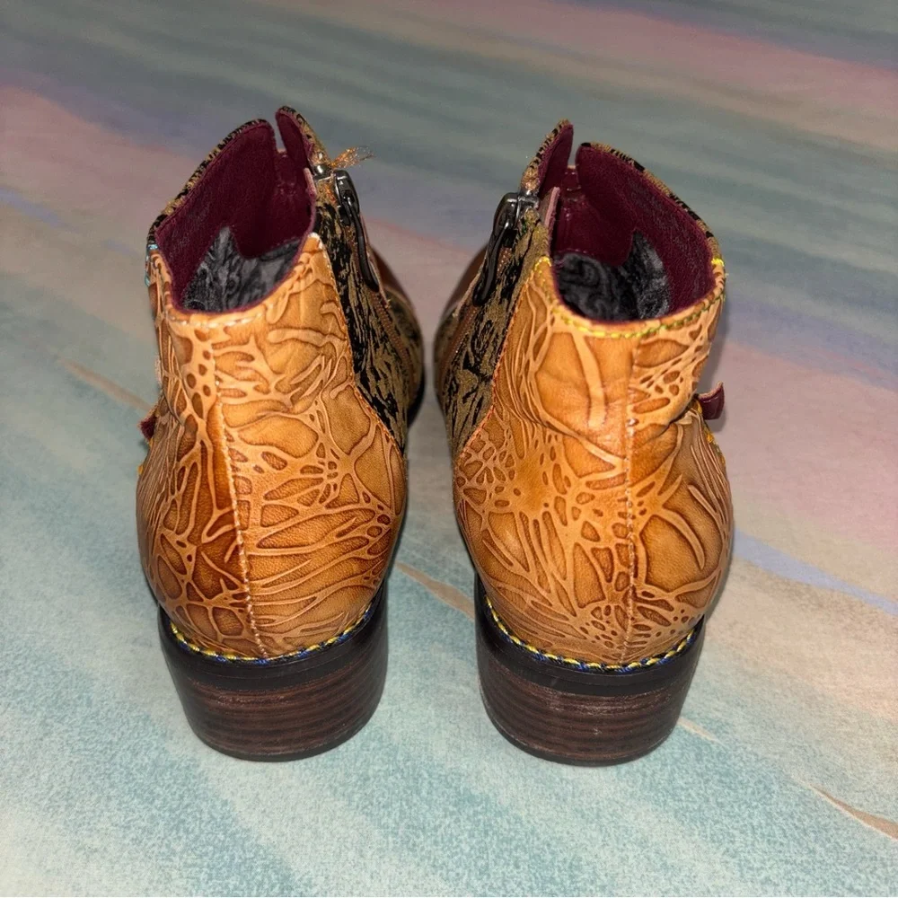 L’Artiste By Spring Step Leather Georgiana Ankle Boots: Camel Tan Brown Multi